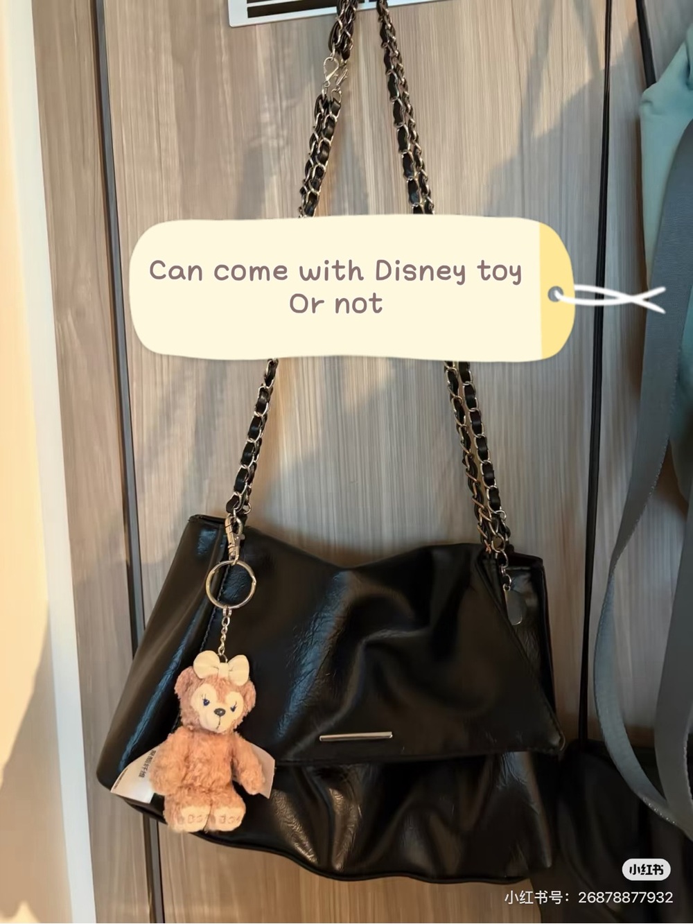 Black Chain-Handle Shoulder Bag with Plush Charm